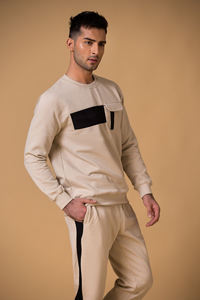 Chándal de invierno cálido para hombre de talla adulta de calidad Premium, sudadera con capucha, conjuntos de pantalones, diseño de parche, patrón sólido de algodón 100% - Product Image 4