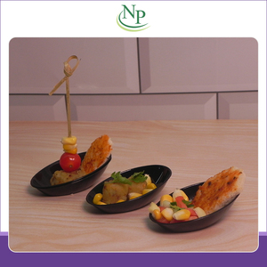 Offre exceptionnelle sur des assiettes jetables de qualité supérieure NP PS 24 noir et couleur claire de forme ovale Mini assiettes d'apéritif en plastique PS Plat ovale - Product Image 2