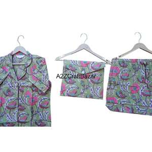 Pijamas Cortos para Mujer, Ropa de Dormir 100% Algodón, Elegante, Suave, Estampado Floral Hecho a Mano, Pantalones Cortos para Dormir - Product Image 4