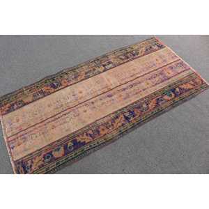 Alfombra Turca Vintage con Detalles en Azul, 2.9x5.9 pies, Alfombra de Lana - Product Image 1