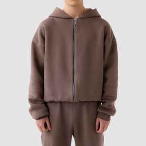 Ropa de calle de algodón 100%, chándal Boxy recortado con cremallera, sudaderas con capucha y pantalones de chándal, conjunto de fabricante, chándal de gran tamaño para hombre en blanco - Product Image 2