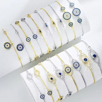 Bracelet classique en argent sterling 925 avec yeux bleus, bijoux en zircon, bracelets yeux plaqués or 18 carats pour femmes