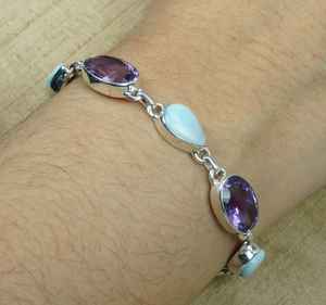 Larimar Amethyst <b>Bracelet</b> 925 Sterling Silver <b>Adjustable</b> Gemstone Jewelry Handmade <b>Bracelet</b> For Women - Product Image 6