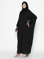 Abaya noire en polyester de haute qualité pour femmes musulmanes, grande taille, couleur unie, manches longues, coupe ample, robe de Dubaï Sanash