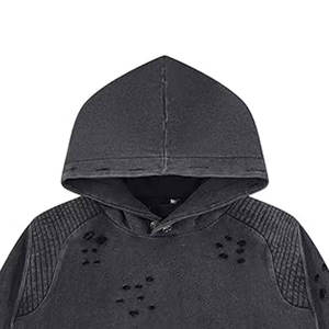 เสื้อฮู้ดดี้บุซับในผ้าฝ้ายฟลีซ 100% สำหรับผู้ชาย ทรงโอเวอร์ไซส์ ระบายอากาศได้ดี ขอบดิบ ซักย้อมแบบแอซิดวอช  สีพื้น  สำหรับฤดูหนาว  ขั้นต่ำในการสั่งซื้อน้อย - Product Image 3