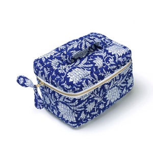 Vintage Eco-Friendly Cotton Quilted Blue Makeup <b>Storage</b> Case Handle Customized Size Water Resistant Travel Cosmetic Organizer - Product Image 2