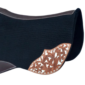 Manta de sillín contorneada occidental de fieltro de lana 100%, comodidad óptima, equipo de caballo, almohadillas ecuestres de trabajo de cuero para almohadillas de sillín - Product Image 1