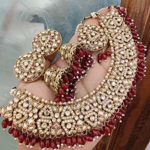 สร้อยคอเพชรอินเดียแบบดั้งเดิมที่มีคุณภาพสูงย้อนกลับพร้อมต่างหู jhumki และ maangtikka เหมาะสำหรับงานแต่งงานโอกาสพิเศษ - Product Image 5