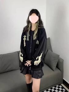 Sudaderas con capucha bordadas para mujer, chaqueta Retro Harajuku Hip Hop, Sudadera con cremallera, sudadera holgada, ropa, Tops Y2K - Product Image 3