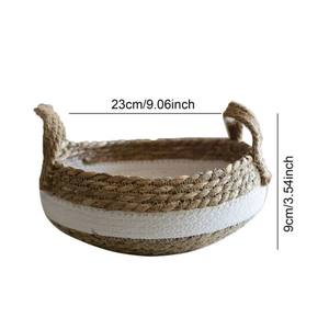 Cesta de yute tejida a mano con asas resistentes y diseño bicolor para almacenamiento ecológico, decoración elegante para el hogar y versátil. - Product Image 4