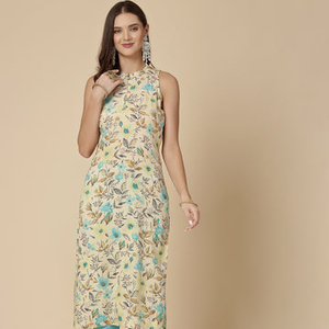 Kurtis Kurta Exclusivos para Mujer, Multicolor, Estampado Digital, Poliéster, Corte sin Mangas, Elegantes, Ramas, Precio al por Mayor, Hechos a Mano en India - Product Image 1