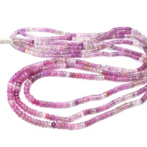 <b>Pink</b> Sapphire Shaded Smooth Roundel Shape <b>Beads</b> Natural Sapphire Gemstones <b>Beads</b> 2X4MM length is 18''Inches Jewelry Making <b>Beads</b> - Product Image 1