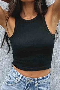 Débardeurs en jersey court au design personnalisé pour femmes Camisole côtelée respirante à séchage rapide et durable avec un design mince et solide - Product Image 4