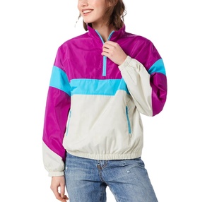 Chaqueta cortavientos de poliéster para mujer, estilo urbano, al por mayor, personalizada, con media cremallera, informal, con bloques de color, de nailon, tipo jersey. - Product Image 3