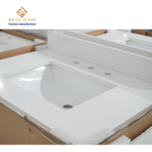 NV171, tocador prefabricado de cuarzo aglomerado, blanco sólido, 31*22 pulgadas, 20mm de espesor, lavabo individual, tocador de baño de cuarzo - Product Image 2