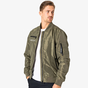 Blouson aviateur vert en toile légère pour homme avec fermeture éclair à manches longues Manteau décontracté Streetwear avec logo sur le devant - Product Image 3