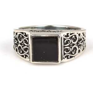 925 Sterling <b>Silver</b> Men's <b>Ring</b> with Black Square Onyx Stone Bezel Setting Geometric Pattern <b>Emerald</b> Cut for Everyday Wear - Product Image 5