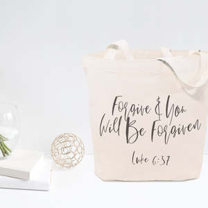 Forgive and Be Forgiven-Cotton Canvas Tote Bag with Luke 6:37 Letter Pattern for Carrying Essentials - Product Image 3