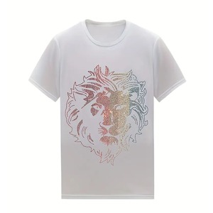 2025 OEM fabricantes de ropa de alta calidad hombres 100% camisetas de algodón logotipo personalizado estampado de diamantes de imitación camisetas para la venta - Product Image 1