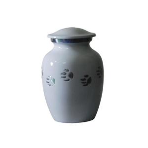 Urnes funéraires en aluminium de haute qualité pour animaux de compagnie avec empreinte de patte et urnes funéraires en métal fini de couleur blanche pour cendres humaines - Product Image 3