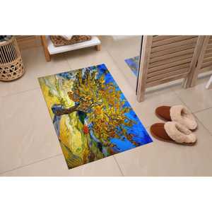 Tapis imprimé : reproduction Van Gogh, tapis de salle à manger vert et bleu, tapis en chenille - Product Image 5