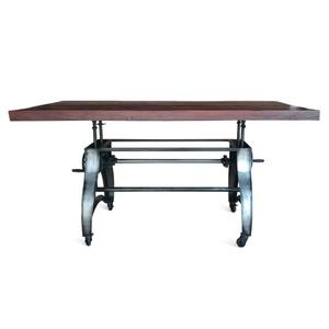 Mesa de Comedor Industrial de Madera Reciclada y Hierro con Base de Manivela Ajustable y Ruedas, Impermeable para Taller/Entrada - Product Image 2