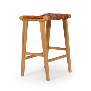 <b>Woven</b> Leather Bar <b>Stool</b> Wooden Counter Height <b>Stool</b> Metal Free Backless Seating for Hotel Restaurant Dining Room - Product Image 4