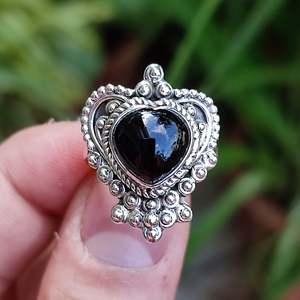 925 Sterling <b>Silver</b> Handmade Women's <b>Statement</b> <b>Ring</b> Black Onyx Gemstone with Heart Set in <b>Silver</b> Black Onyx <b>Silver</b> <b>Ring</b> - Product Image 2