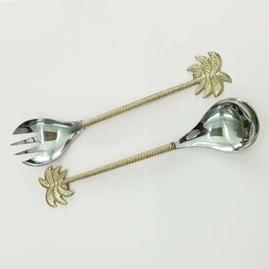 Nouveau Unique Haute Qualité Argent Poli Salade Serveur Cuillère et Fourchette Ustensiles De Service Forme Carrée Fin Poignée Couverts - Product Image 4