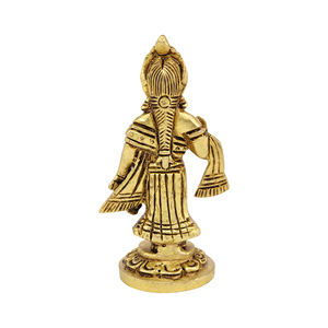 Idole Radha Rani en laiton, statue décorative Radha Kishori, Murti religieux hindou traditionnel, 10 cm, finition dorée - Product Image 4