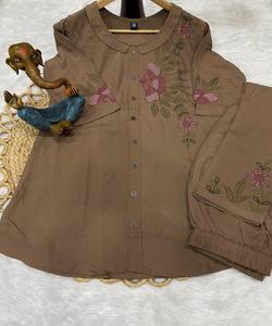 NUEVA LLEGADA RAYON MULTI BORDADO HILO TRABAJO CONJUNTO DE ROPA INFORMAL COLOR MARRÓN PRECIO AL POR MAYOR ROPA ÉTNICA - Product Image 4