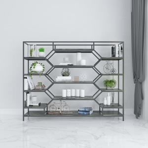 Étagère décorative multifonctionnelle moderne en bois de caoutchouc avec structure en fer élégante 196x30x155cm pour salon - Product Image 6