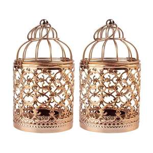 Gold Metal <b>Lantern</b> <b>Candle</b> Holder Decorative Cutwork Cage Hanging Design Home Garden Wedding Table Festival Accent Piece Use - Product Image 1