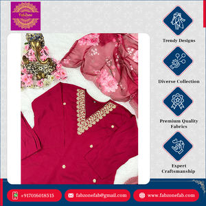 Nuova Collezione di Alta Qualità: Kurti e Pantalone in Stile Indiano Tradizionale in Viscosa Chanderi per Occasioni Speciali e Matrimoni, Taglie S <span class=keywords><strong>M</strong></span> L XL XXL - Product Image 6