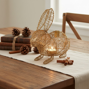 Porte-bougie décoratif en forme de lapin, élégant, cadeau d'art de bureau, léger, durable, élégant, finition lisse, pièce de décoration pour la maison - Product Image 1