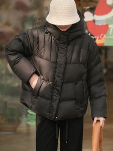 Chaqueta Acolchada para Hombre con Capucha, Cuello Alto, Abrigo Largo Acolchado Cálido, Tela de Lona, Relleno de Algodón - Product Image 2