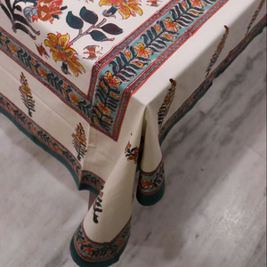 Mantel Indio de Lujo Estampado a Mano para el Hogar, Diseño Floral Hecho a Mano - Product Image 1