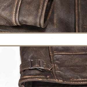 Chaqueta Varsity Casual para Hombre, Talla Grande 4XL, Ajustada, con Capucha, Transpirable, Tejida en Cuero Genuino Marrón Vintage - Product Image 5