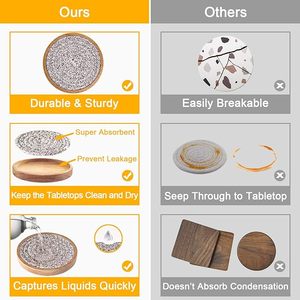 Attractive Beaded <b>Table</b> <b>Coaster</b> Round Pattern Wooden Base With Breaded Cotton Rope Wedding Birthday Parties Banquets Decoration - Product Image 3