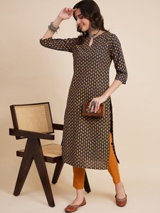 Ensemble Kurti, pantalon et dupatta en coton imprimé motif ethnique, col en V, élégant, pour festivals traditionnels indiens, expédition mondiale - Product Image 6