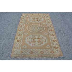 Clásico naranja Beige 4x6ft Vintage turco alfombra hecha a mano lana bambú seda Patchwork diseño para vivir rectángulo pasillo látex - Product Image 1