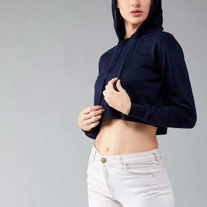 Breathable Women's Hooded Crop Top Hoodie Cotton Fleece <b>Long</b> Sleeve <b>Short</b> Length Custom Solid Pullover Eco-Friendly Quick Dry - Product Image 1