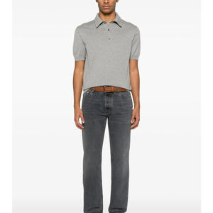 100% Cotton Men's Golf for <b>Shirt</b> Luxe Solid Knitted Formal Breathable with Embroidered Design Front Button Placket <b>Muscle</b> <b>Fit</b> - Product Image 4