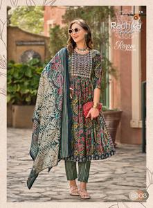 Nuevo diseñador de moda patrón bordado rayón Nayra corte Kurti pantalón Dupatta para mujeres ropa India pakistaní precio al por mayor - Product Image 3