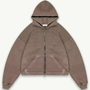 Pull vintage personnalisé de luxe en gros, sweat-shirt à fermeture éclair surdimensionné et épais délavé à l'acide, fabrication de sweat à capuche vierge lourd pour hommes - Product Image 2