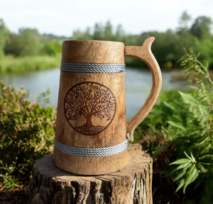 Wooden Tankard with Celtic Tree of Life Engraving Drinking Mugs, Anniversary Gift, Husband Gifts, Couples Gift, Christmas Gifts - Product Image 1