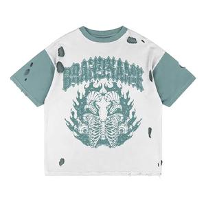 Venta al por mayor de camisetas vintage desgastadas para los hombres de impresión de pantalla personalizada suelta Streetwear hombres camisetas de verano camisetas de algodón - Product Image 3