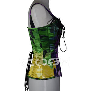 Corset en satin à imprimé abstrait violet et vert - Product Image 4