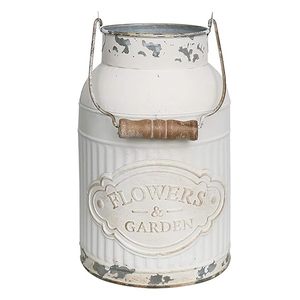 Vase à fleurs en métal rustique blanc de ferme de style campagnard avec panier en fer pour fleurs artificielles - Product Image 1