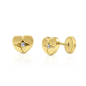 Trendy <b>Gold</b> Plated Brass <b>Clip</b>-<b>On</b> <b>Earrings</b> Heart Shape with CZ Stones for Gift - Product Image 1